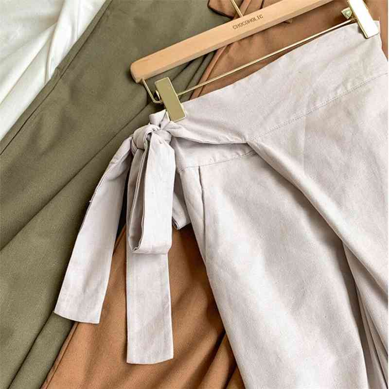 Qooth Korean Chic Pant Solid Drawstring High Waist Ladies Long Trousers Spring Fashion Cotton Female qh2255 210609