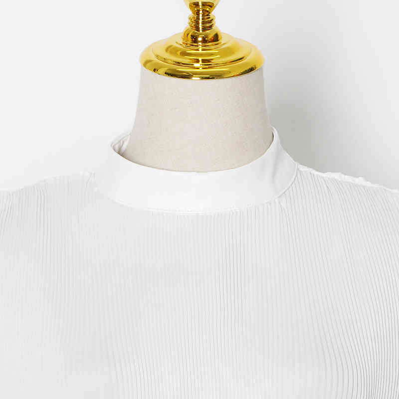 TWOTWINSTYLE White Tunic Shirt For Women Stand Collar Long Sleeve Elegant Blouse Female Fashion Clothing Autumn Style 210517