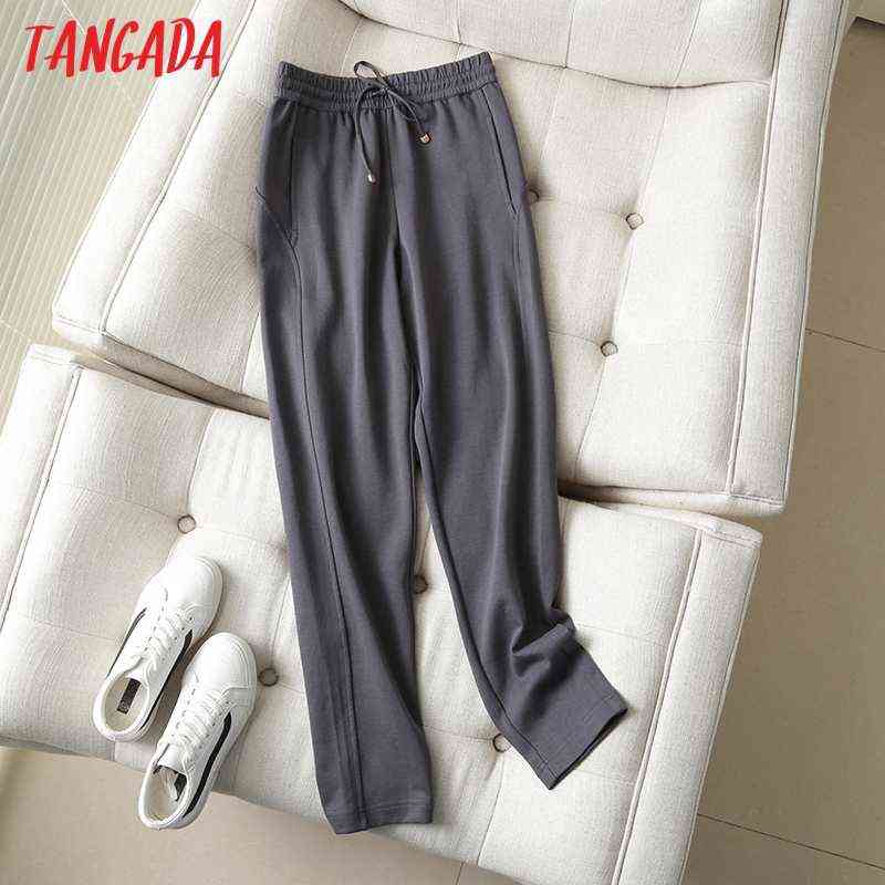Tangada women dark gray pants cargo strethy waist trousers joggers female sweat 6D80 211115