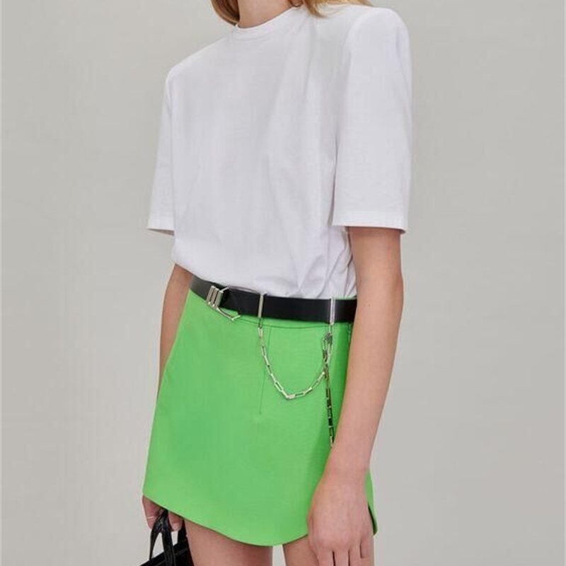 Getspring Women T Shirt Shoulder Padded Cotton White Tee Girl Summer Top Tshirts Plus Size Oversize T-shirt For 210720