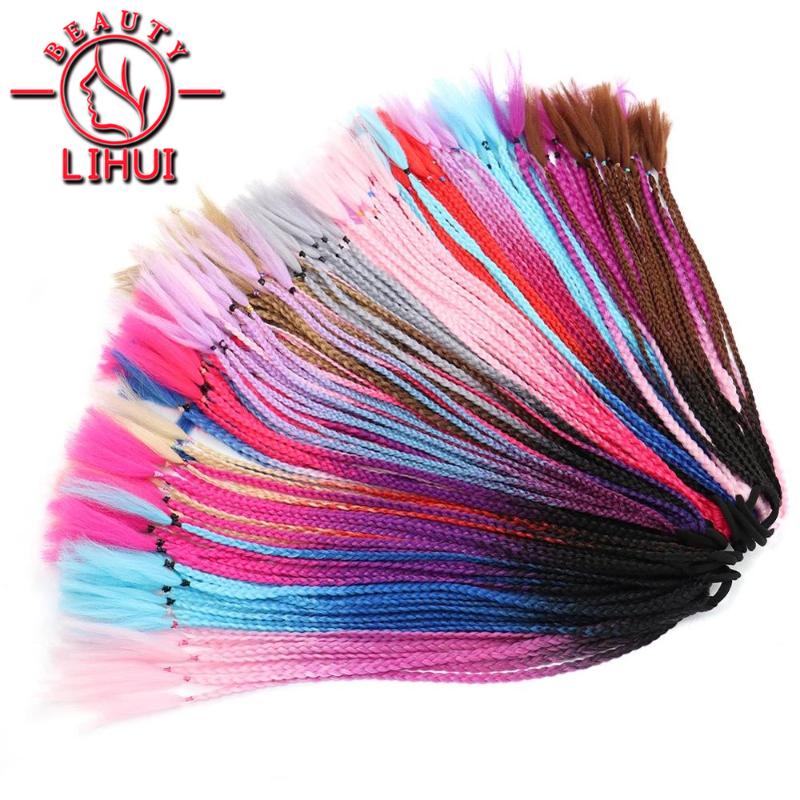 Synthetic Wigs Ponytails Box Braids Hairband Ombre Braiding Hair Colored Crochet Pigtail Hairpieces Elastic 24inch 60g 3pcs