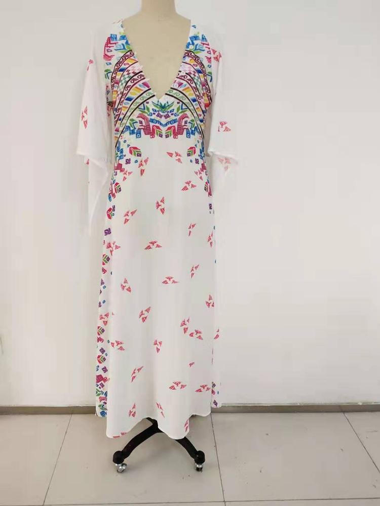 Summer Dress Women 2021 Boho Floral Print Ladies Slim Maxi Flared Sleeve V-Neck Vestidos Elegant Female Casual Dresses