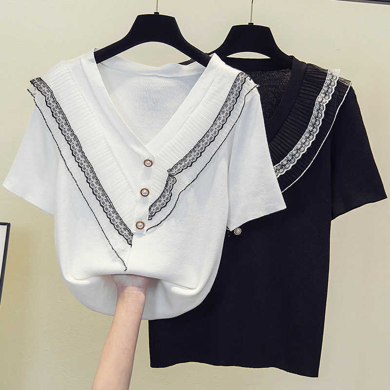 L-4xl plus size women fashion lace Patchwork ruffle kint pullover loose casual short sleeve v neck Summer Oversized sweaters 210604, White
L-4xl plus size women fashion lace Patchwork ruffle kint pullover loose casual short sleeve v neck Summer Oversized sweaters 210604, White