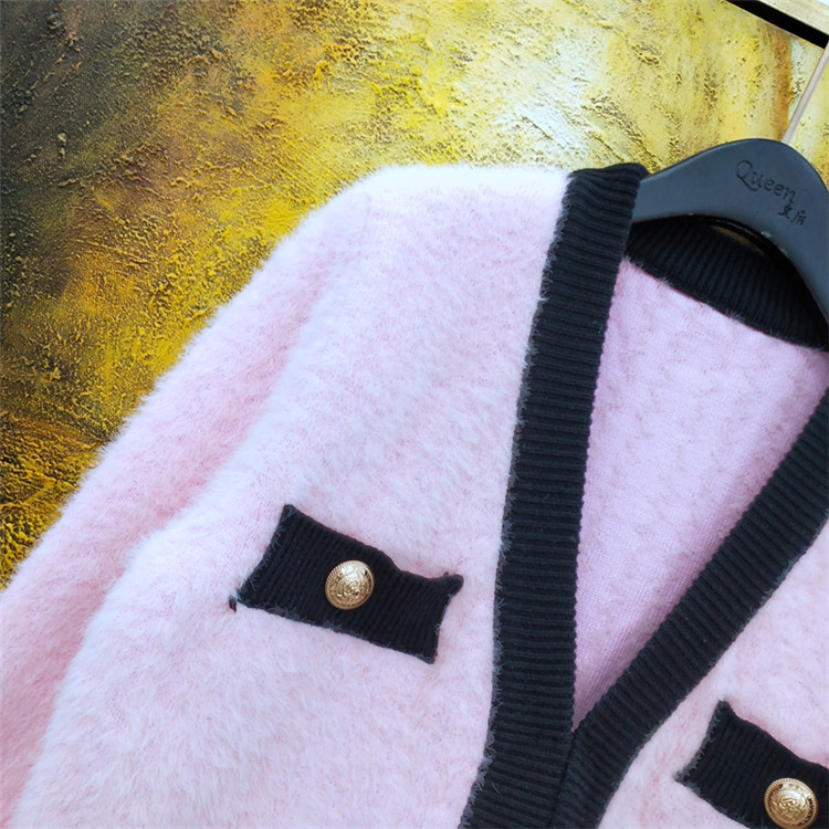 Autumn winter new design womens mohair wool knitted soft warm v-neck long sleeve color block sweater cardigan coat plus size SML