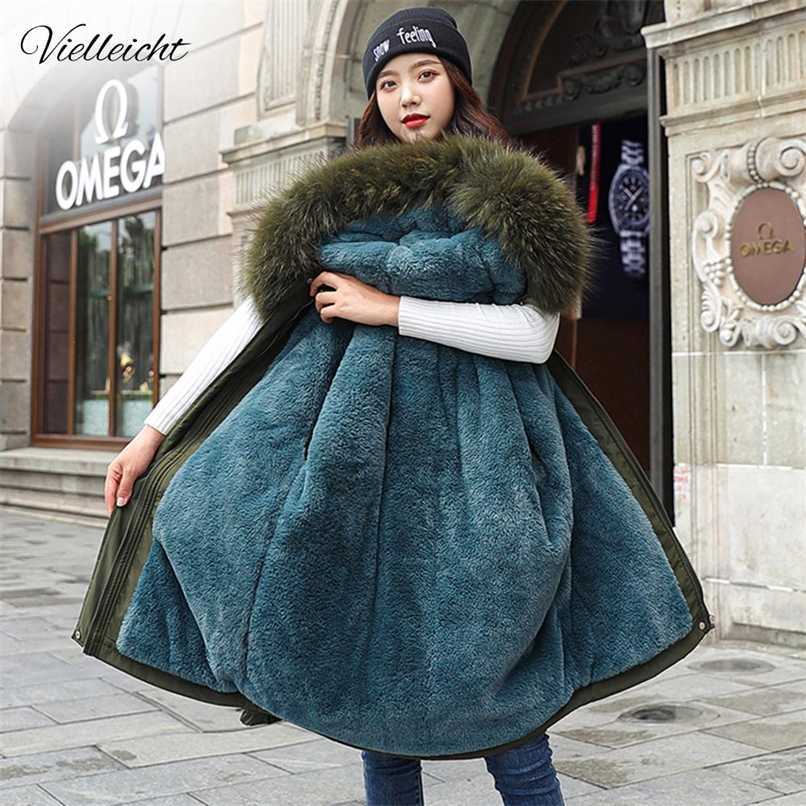 Vielleicht Cotton Thicken Warm Winter Jacket Coat Women Casual Parka Winter Clothes Fur Lining Hooded Parka Mujer Coats 211130
