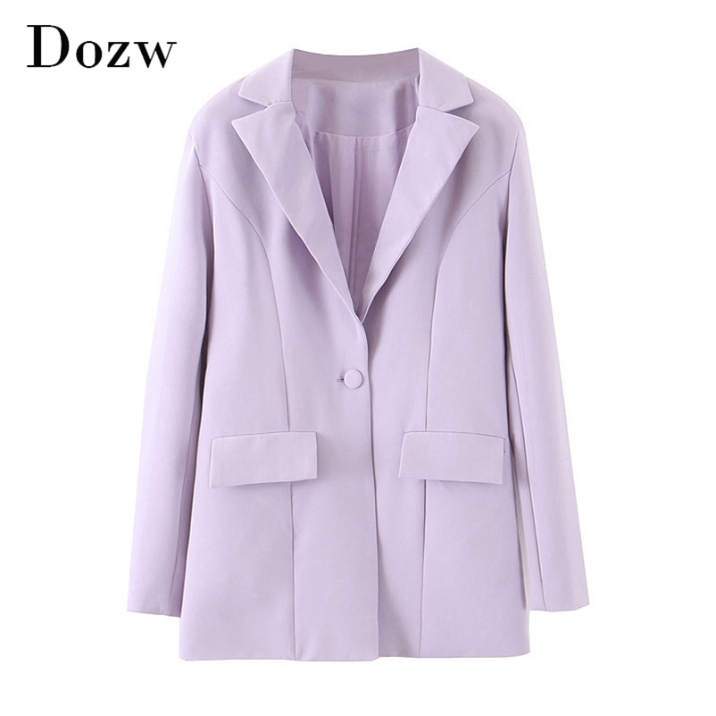 Women Solid Chic Suit Blazers Long Sleeve Single Breasted Purple Jacket Notched Collar Pockets Casual Streetwear Coat 210515