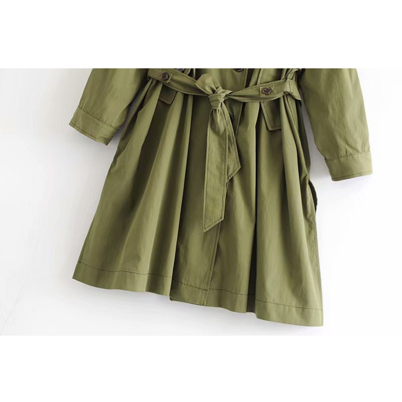 Autumn Women's Versatile Loose Waist Tie Long Coat Back Letter Printed Temperament Female Jacket ArmyGreen Tops 210507