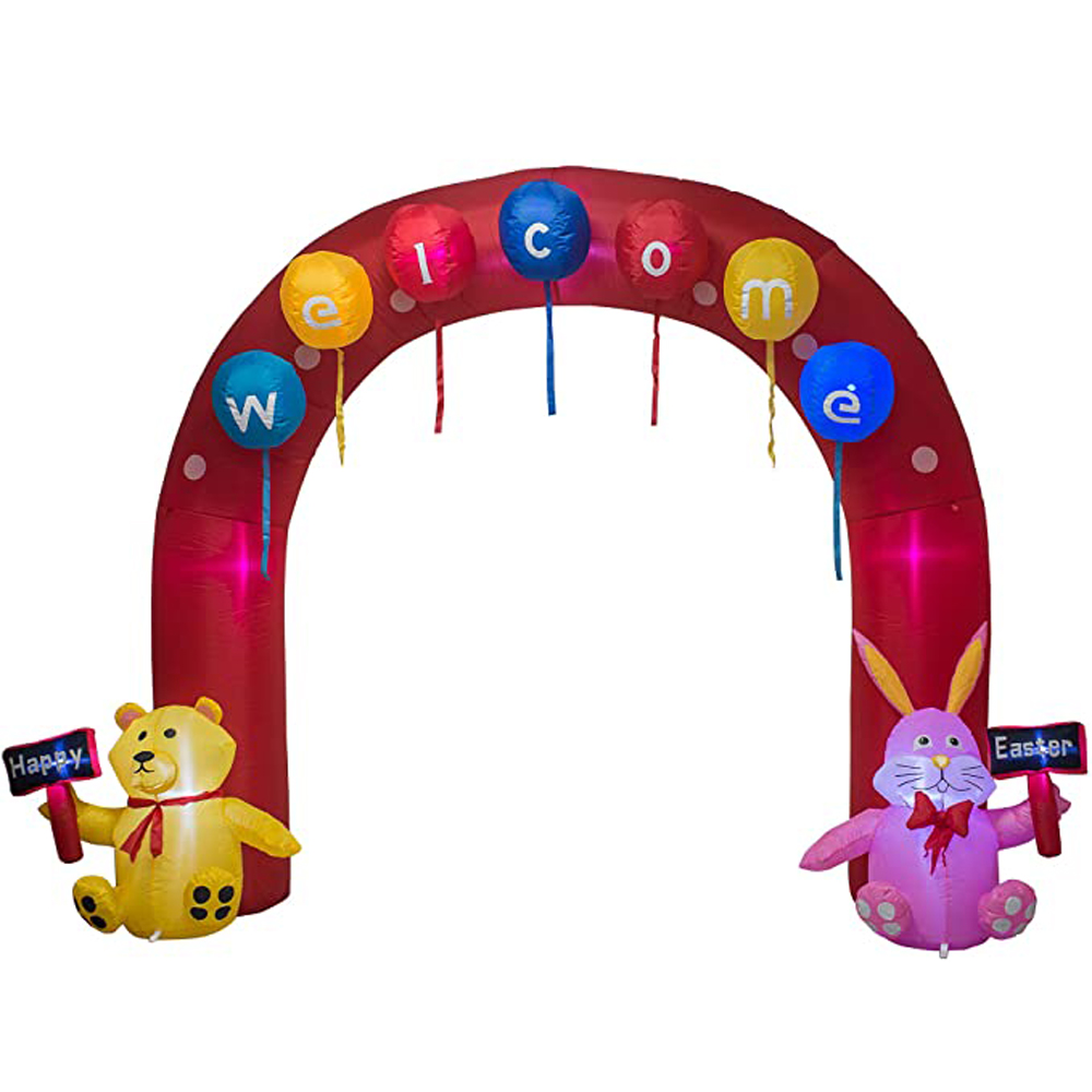 Vintage Outside Giant Inflatable Easter Bunny Welcome Archway With Eggs And Bear Lighted Airblown Arch Gate Yard Decor