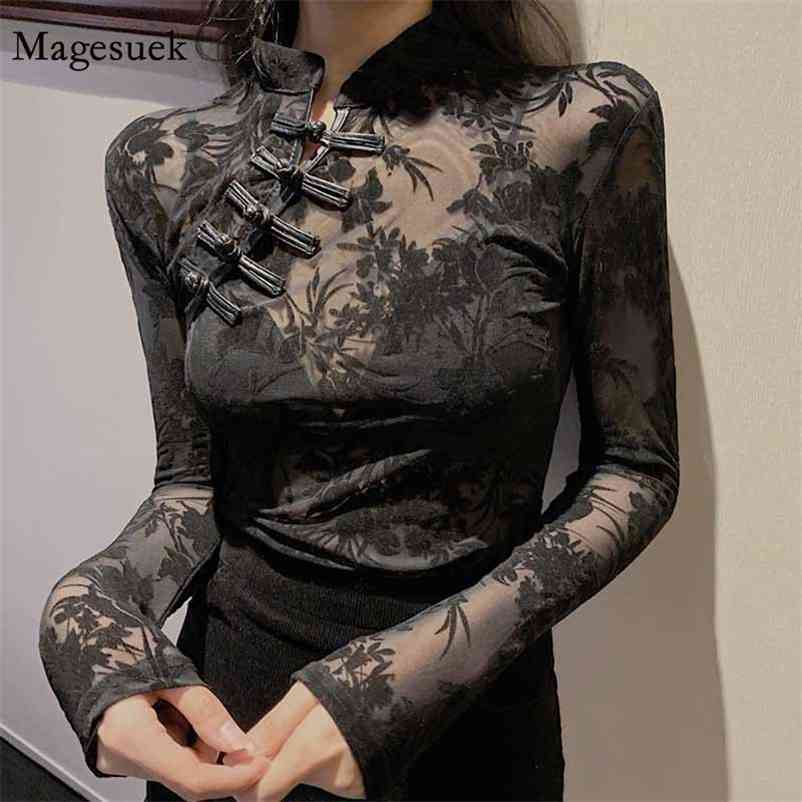 Turtleneck See Through Long Sleeve Slim Chinese Style Black Sexy Blouses Top for Women Vintage Lace Women's Shirt 11350 210518
Turtleneck See Through Long Sleeve Slim Chinese Style Black Sexy Blouses Top for Women Vintage Lace Women's Shirt 11350 210518