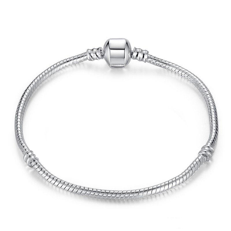 Silver Plated Bracelets Women Snake Chain Charm Beads For Beads Bangle Bracelet Children Gift