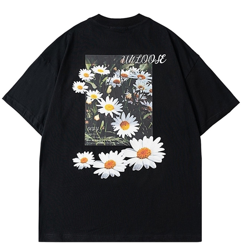Hip Hop T-shirt Tee Men And Women CP T Shirt Pullover Cotton Streetwear Harajuku Oversized Daisy Print Tops Summer Clothes 220309