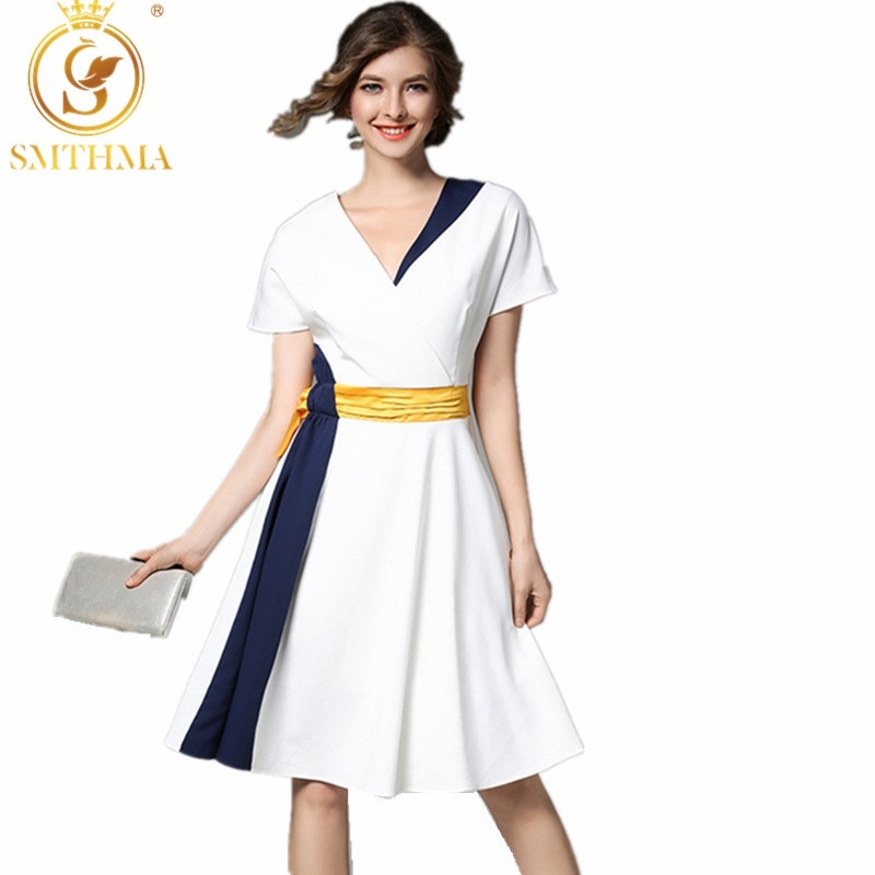 HIGH QUALITY Fashion Runway Women Summer Dress Bow Sashes Patchwork Sexy V-Neck Short Sleeves Party Vestidos 210520, Picture color
HIGH QUALITY Fashion Runway Women Summer Dress Bow Sashes Patchwork Sexy V-Neck Short Sleeves Party Vestidos 210520, Picture color
