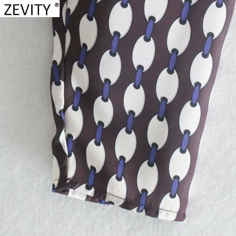 Zevity Women Vintage O Neck Hem Knotted Print Short Blouse Retro Office Ladies Long Sleeve Business Shirt Chic Blusa Tops LS7328 210603