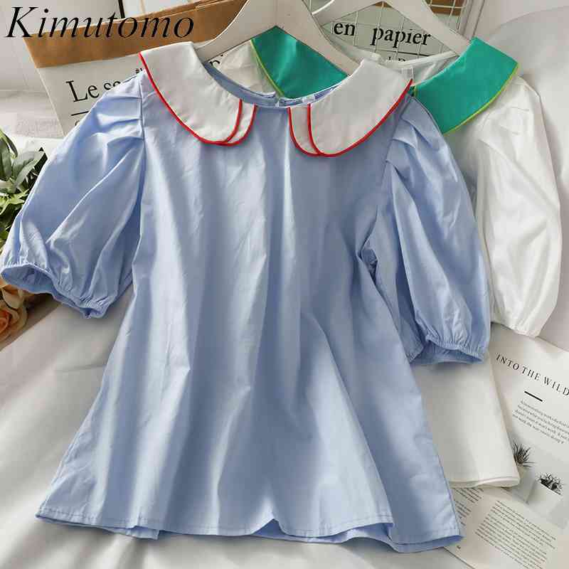 Kimutomo Chic Patchwork Blouse Women Color Contrast Peter Pan Collar Short Puff Sleeve All-matching Solid Shirt Summer Korean 210521, White
Kimutomo Chic Patchwork Blouse Women Color Contrast Peter Pan Collar Short Puff Sleeve All-matching Solid Shirt Summer Korean 210521, White