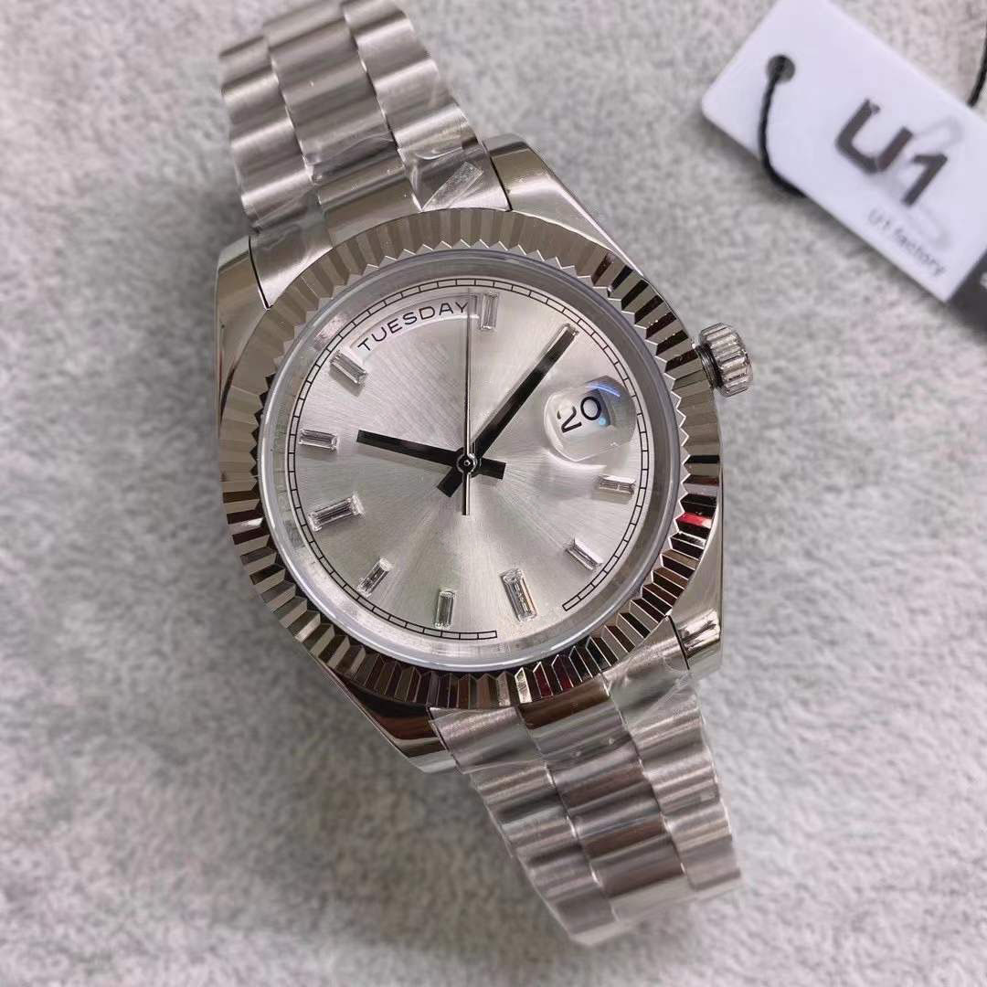 ST9 Steel Watches 40MM Diamond Set White Dial Fluted Bezel Ice Automatic Mechanical Movement Sapphire Glass President Stainless Mens Wristwatches