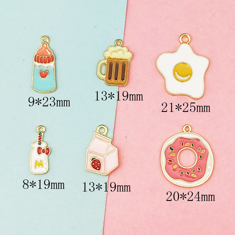 20pcs Enamel Food Omelette Milk Bottle Donut Beer Cup Drip Oil Charms Pendant for Bracelet Earring Jewelry DIY Accessories