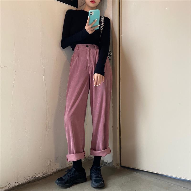Wonder Harajuku Corduroy Chic Fall Trendy High Waist Streetwear All-match Ins Daily Trousers 210510