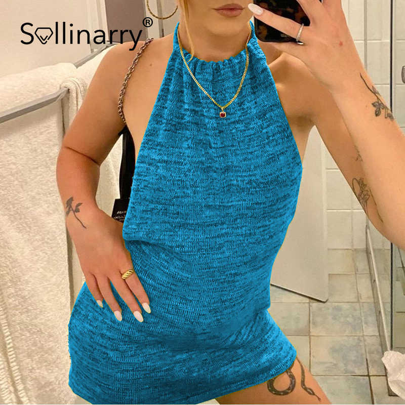 Sollinarry Sexy Backless solid summer mini dress women High street slim bodycon dress Streetwear Beach holiday party club dress 210709