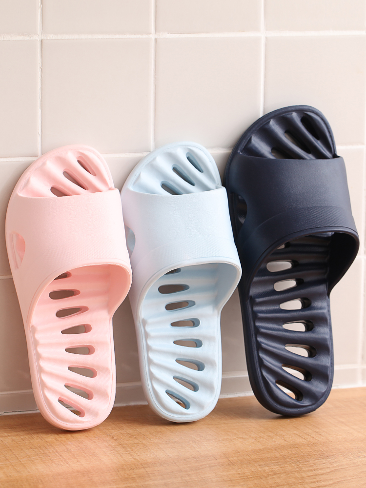 Solid Color Bathroom Slippers Summer Non-Slip Home Indoor Bath Men's Sandals Thick Soft Soles Leak Quickly Dry