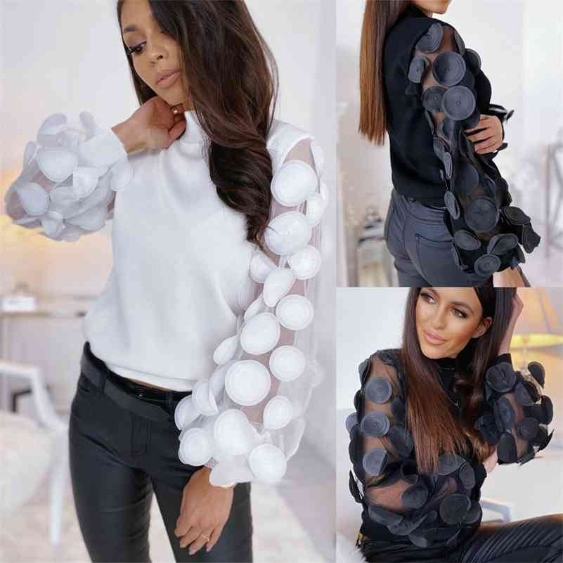 LOSSKY Mesh Long Sleeve Women Shirt Fashion Casual Sexy Black White Korean Ladies Shirts Autumn Bodycon Tops Blouses Female 210323