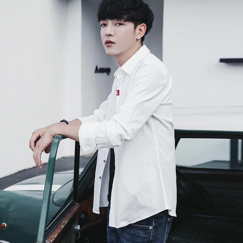 White Shirt Male Long Sleeve Cotton Students Pure Color Youth Korean Slimming Oxford Textile Autumn Top Men's Casual Shirts