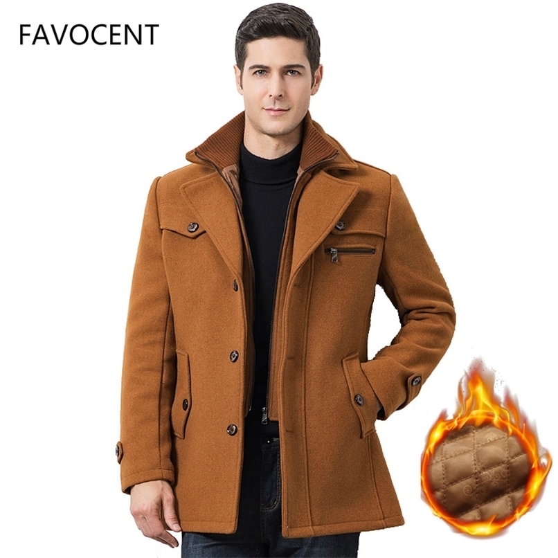 Winter Men's Casual Wool Trench Coat Fashion Business Medium Solid Thicken Slim Windbreaker Overcoat Jacket Male Plus Size 5XL 211119