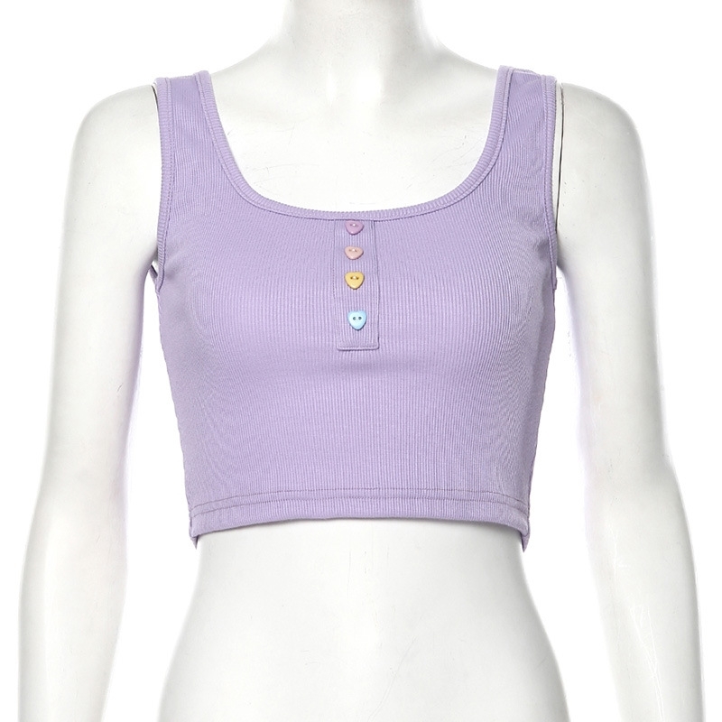 Sexy Button Tank Tops Fashion Womens Purple Vest Off Shoulder Halter Blusa Shirt Summer Slim Crop Top Camisole 210607