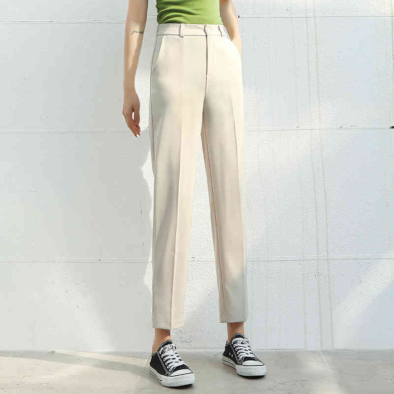 Women Suit Pants Spring Summer Female Casual Elastic Waist Formal Harem Pant Straight Trousers Office Lady 210514