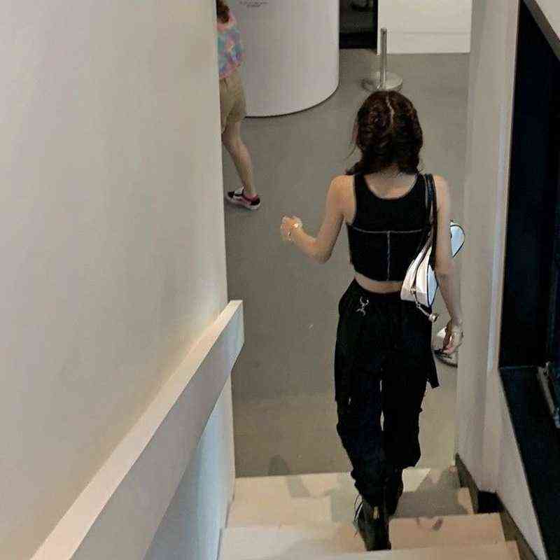 QWEEK Gothic Cargo Pant Harajuku Black High Waisted Hippie Streetwear Kpop Oversize Mall Goth Trousers For Female 211124Z