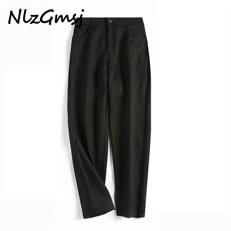 Nlzgmsj High Street Casual Pants Autumn Winter Vintage Style Simple Waist Three Button Elastic Harem 210628, As picture
Nlzgmsj High Street Casual Pants Autumn Winter Vintage Style Simple Waist Three Button Elastic Harem 210628, As picture