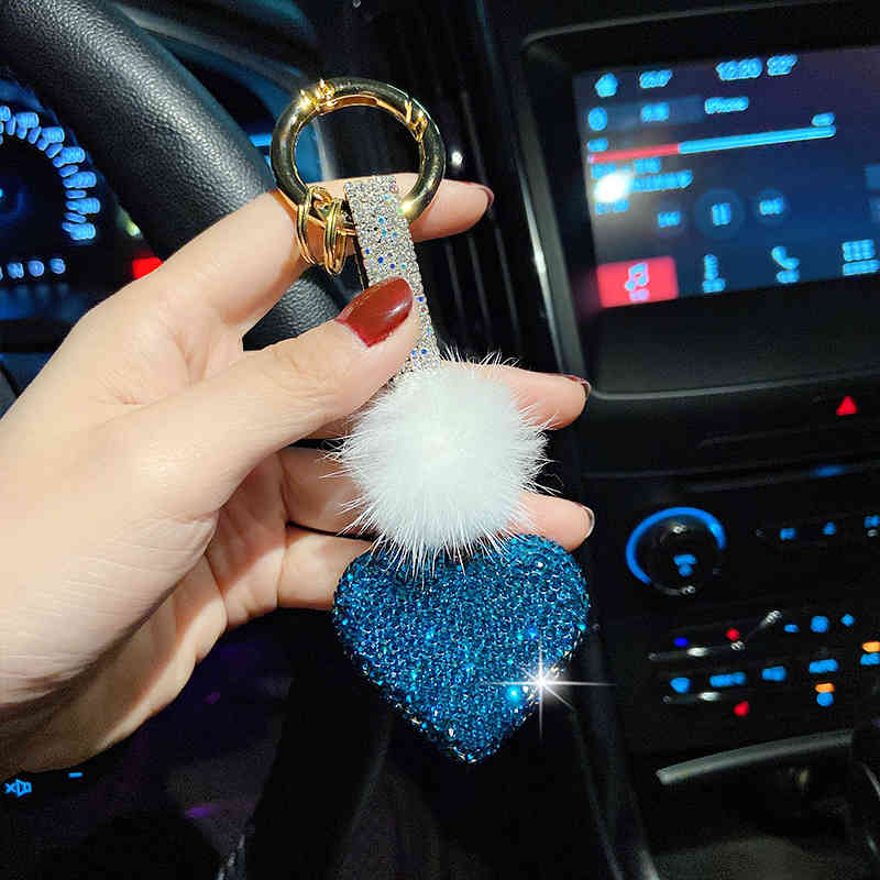 Full Diamond Peach Heart Love Key Chain Fashion Gift Car Pendant Girl Bag Trend