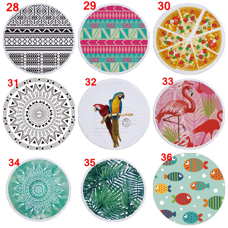72 designs Summer Round Beach Towel With Tassels 59 inches Picnic mat 3D printed Flamingo Windbell Tropical Blanket girls bathing RRD7686 Free shippin