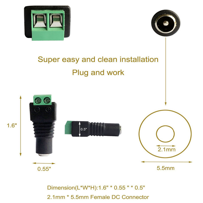 25pcs Female +25 pcs Male DC connector Lighting Accessories 2.1*5.5mm Power Jack Adapter Plug Cable Connectors for 3528/5050/5730 led strip light