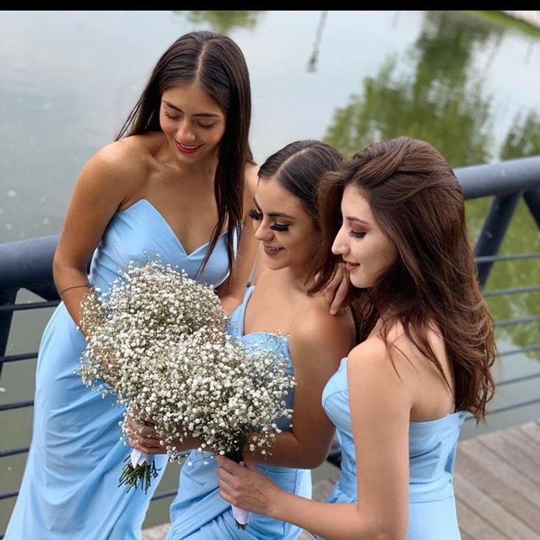Sweetheart Bridesmaid Dresses Sky Blue Chiffon Ruched Pleats Side Slit Sheath Sweep Train Custom Made Maid of Honor Gowns 5j1 2024