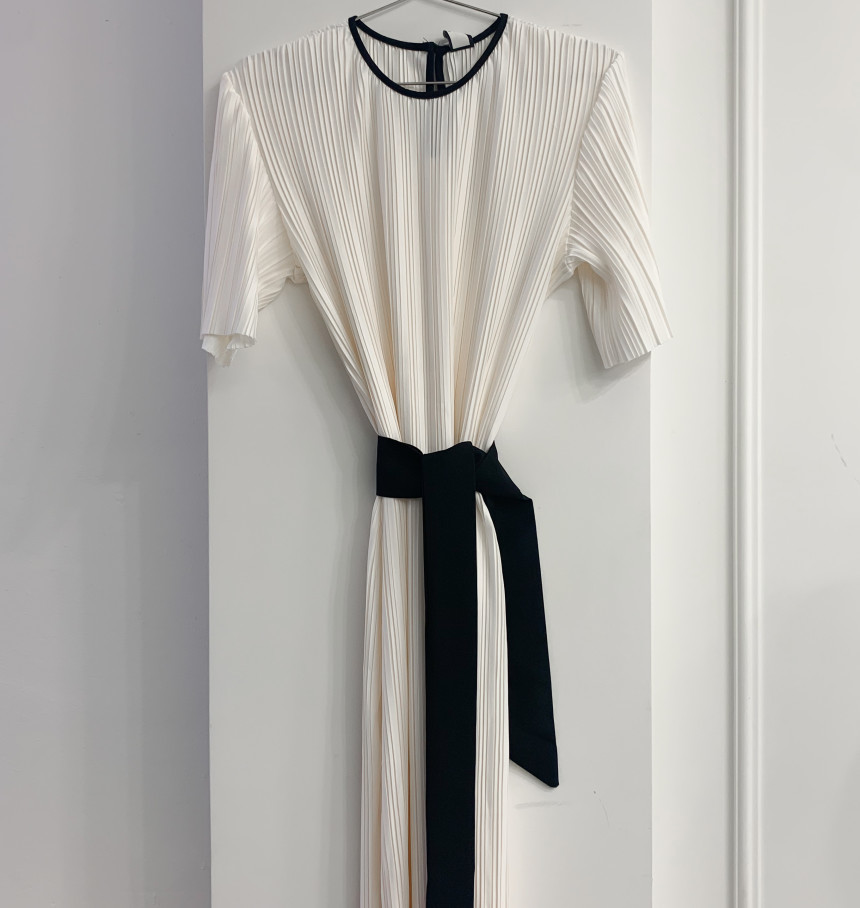Korean Chic Women Dress Office Ladies Casual Pleated Short Sleeve Dresses Bandage Lacing Bow OL Vestidos Femme Elegante 210506