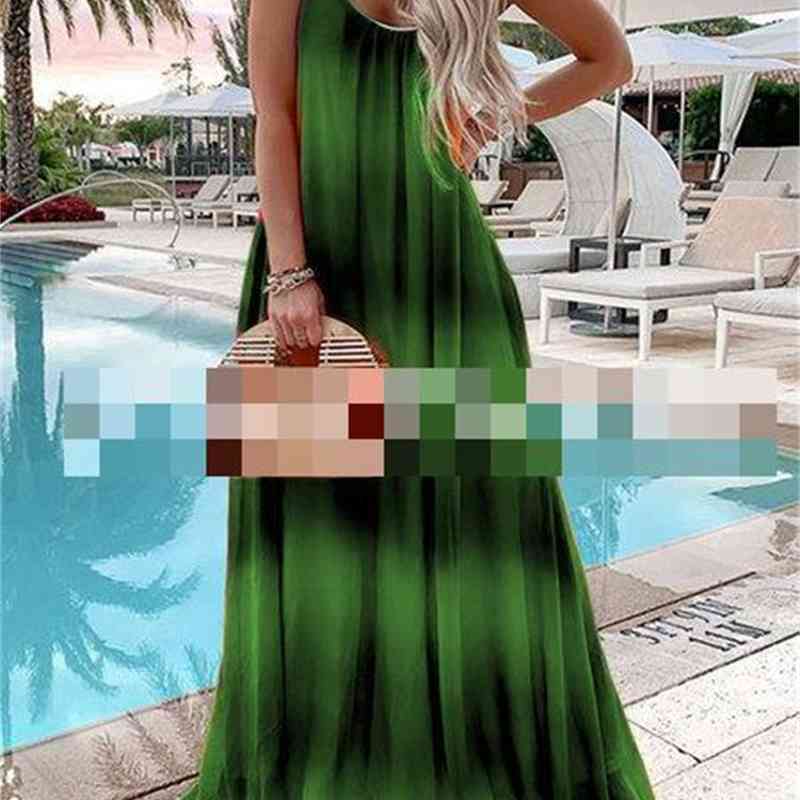 Women Dress Sleeveless Color Matching Spaghetti Strap Dresses Plus Size Red Green Gray Blue Long Summer 210513