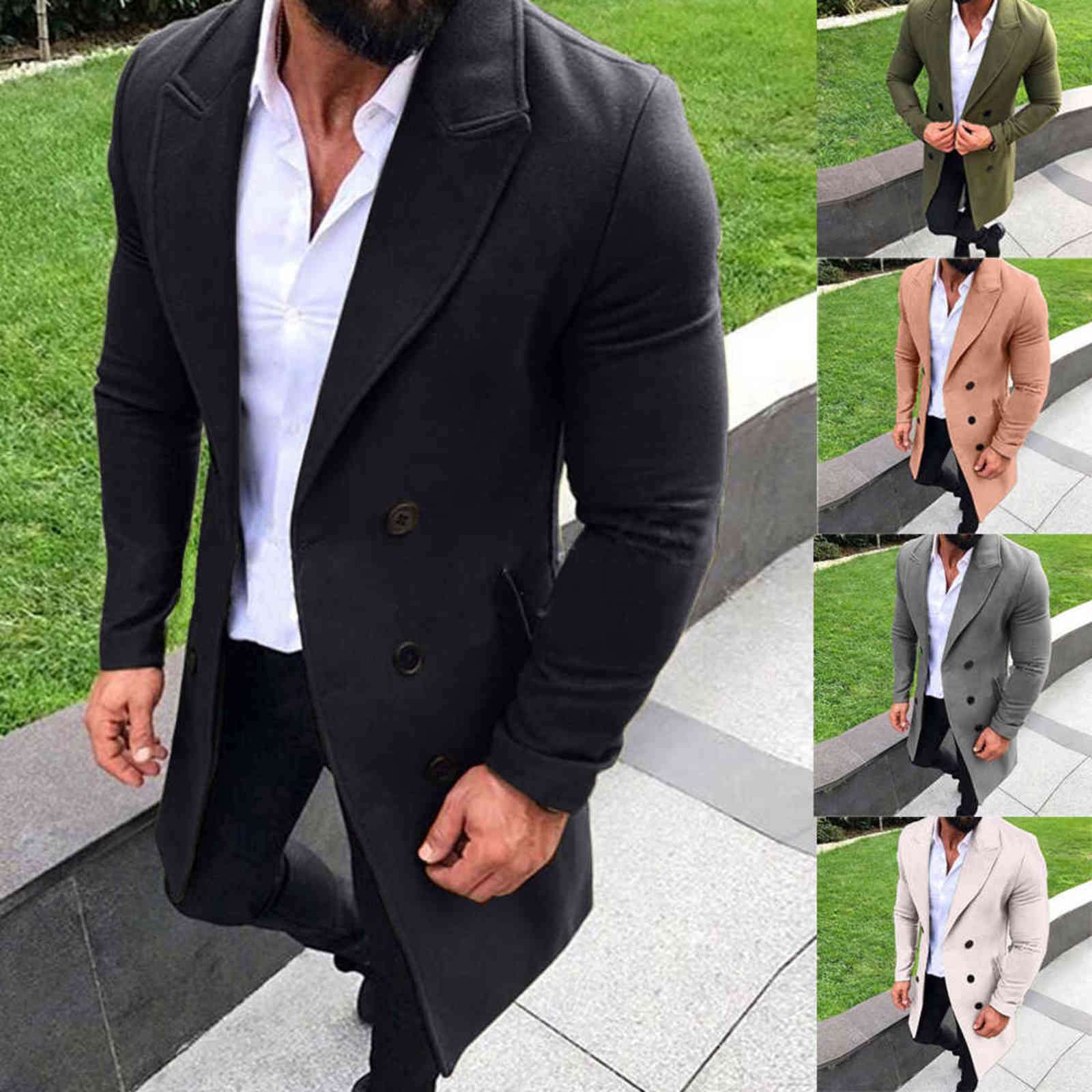 Double-breasted solid color woolen coat for men 211122