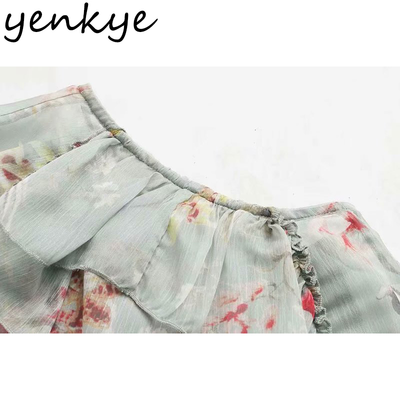 Floral Print Ruffle Jumpsuit Women Long Sleeve Drawstring Waist Holiday Boho Beach Romper Short Summer Playsuit 210430