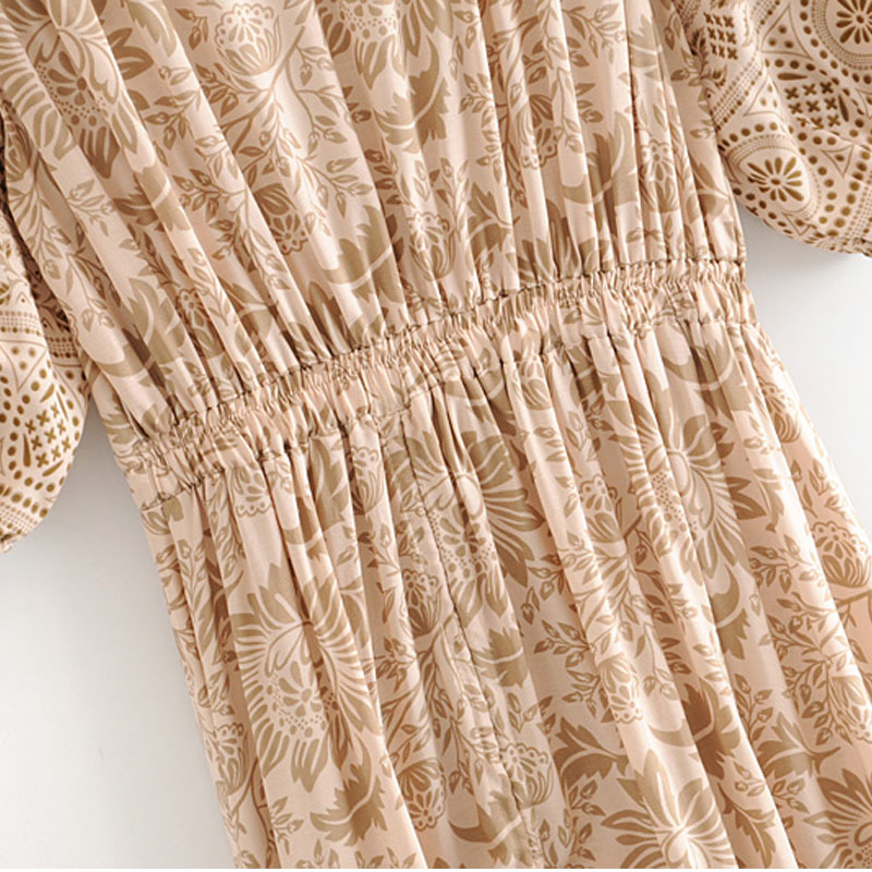 summer women's desert wildflower print Round neck ruffled long female dress Irregular ethnic style Women's dresses 210507