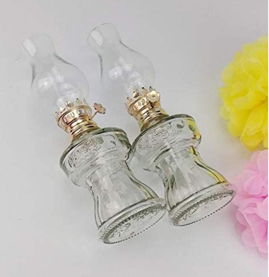 Glass Kerosene lamp Oil lamps Retro Transparent Desktop Home Emergency lamp Outdoor Windproof Glass Camping Tent lamps 2Pcs