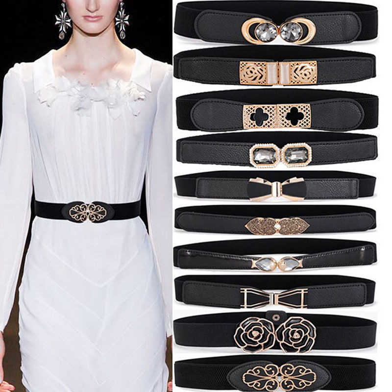New Wide Belt Ladies Belt Alloy Buckle Belt Windbreaker Elastic Waistband Button Decoration Dress Windbreaker Decoration Gift P0817, Black
New Wide Belt Ladies Belt Alloy Buckle Belt Windbreaker Elastic Waistband Button Decoration Dress Windbreaker Decoration Gift P0817, Black
