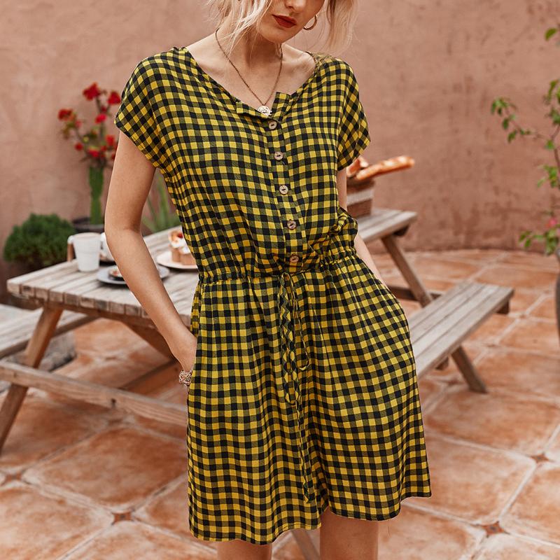 Men's T-Shirts Women Summer Beach Dress Casual Short Sleeve Plaid Print Dresses Boho Mini Party Elegant V-neck Sundress Vestido#J30, Lxz15-2
Men's T-Shirts Women Summer Beach Dress Casual Short Sleeve Plaid Print Dresses Boho Mini Party Elegant V-neck Sundress Vestido#J30, Lxz15-2