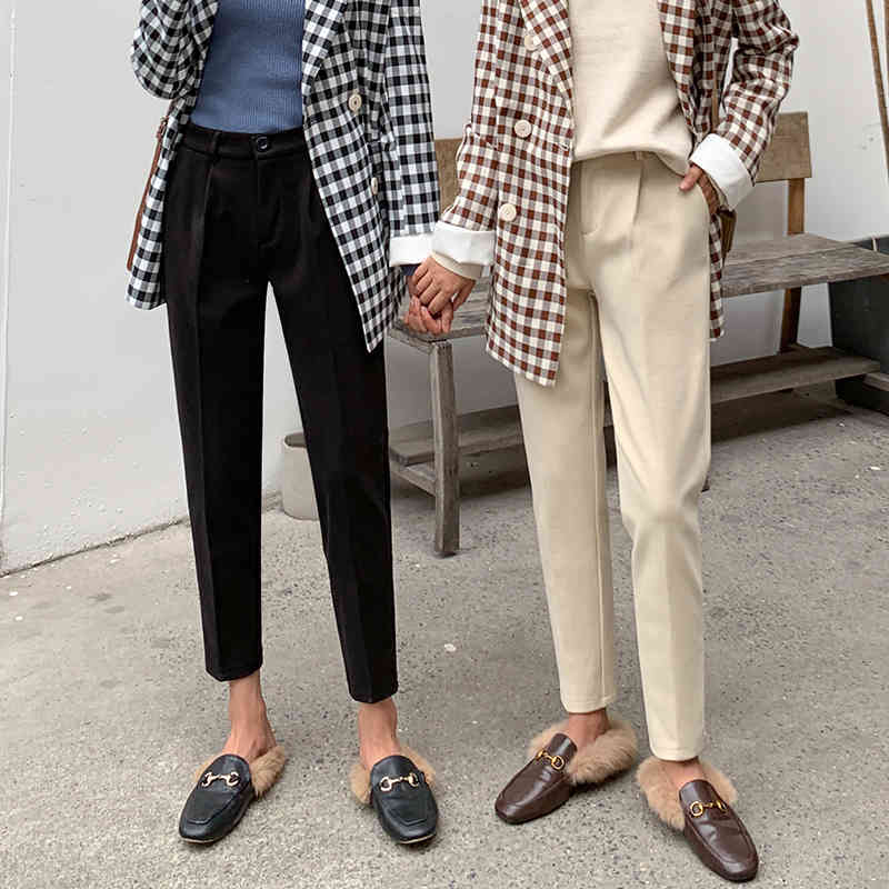 Winter Wool Pants women High Slim Waist Harem Elegant Trousers Female OL Autumn Warm Women's Ankle-Length 210514