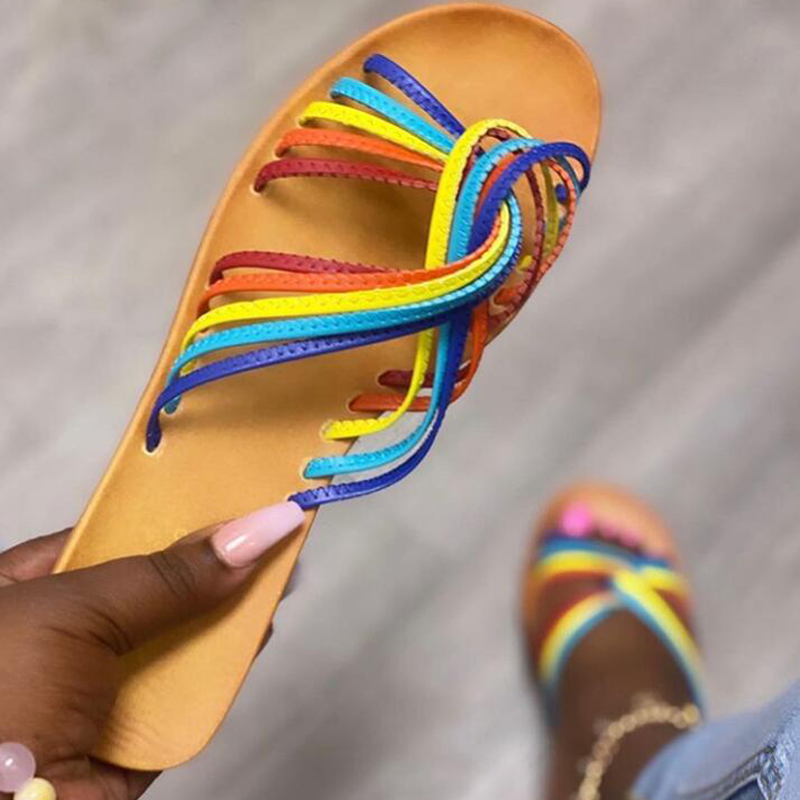 2021 summer new fashion cross rainbow color outdoor flat-bottomed female slippers Pure color all-match large size beach slippers
2021 summer new fashion cross rainbow color outdoor flat-bottomed female slippers Pure color all-match large size beach slippers