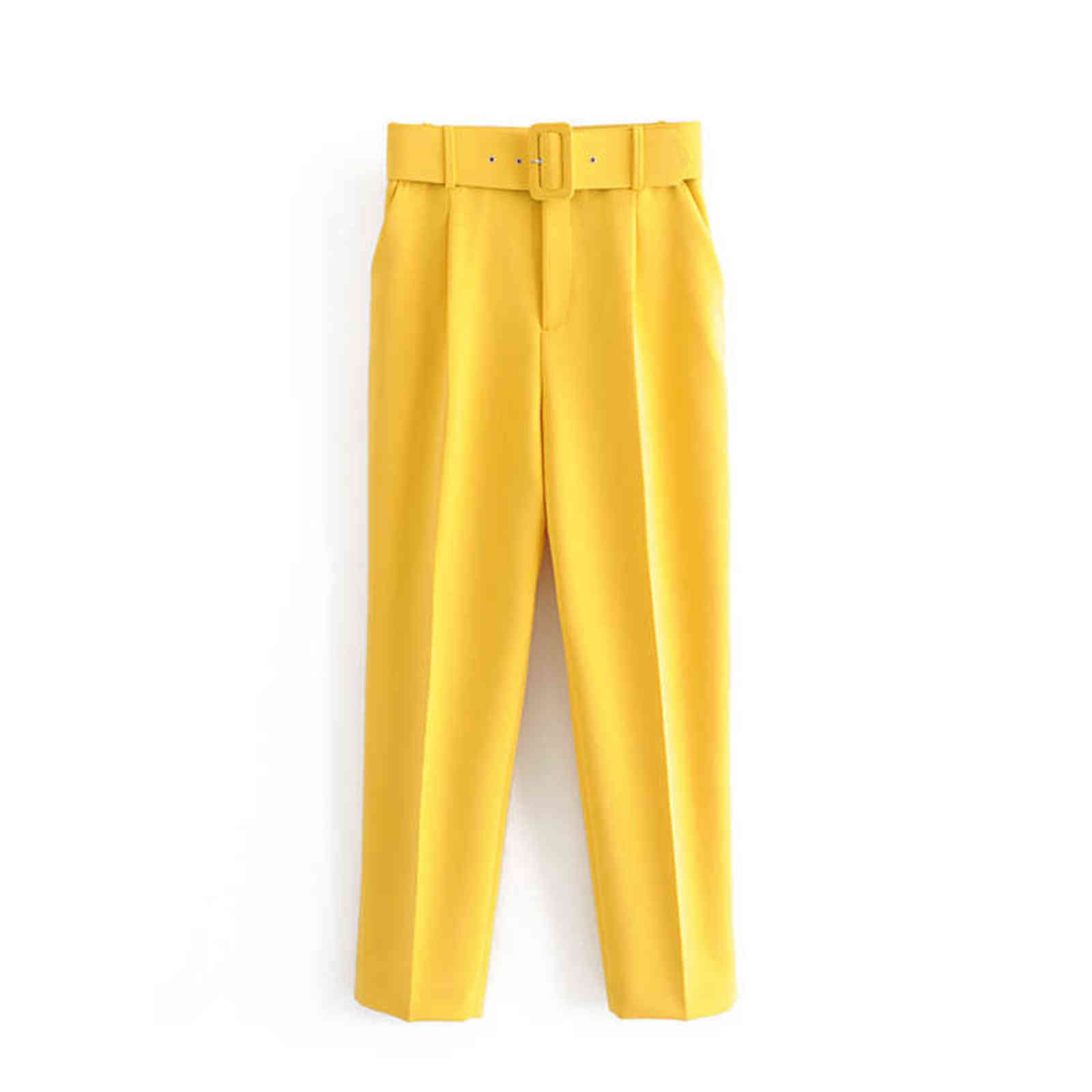 BLSQR Fashion Violet Women Suits Pants Blazer High Waist Belt Pants Office Ladies Trousers 211118