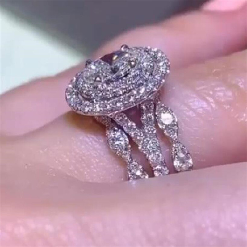 2021 Top Sell Wedding Rings Lxuury Jewelry 925 Sterling Silver Fill Oval Cut White 5A Cubic Zircon CZ Diamond Party Gemstones Women Engagement Band Ri