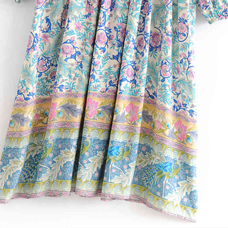 beauty Boho Floral Print Women's Long Dress Holiday Fashion Bow Tie Maxi Dresses Female Beautiful Beachwear 210514