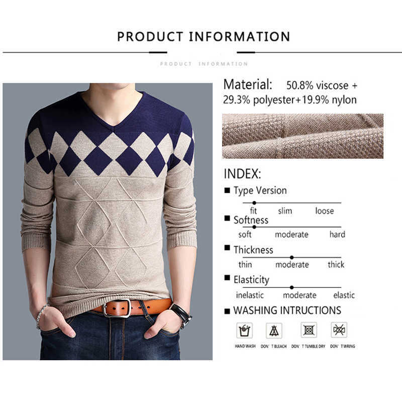 BROWON Autumn Vintage Sweater Men Collarless Sweater Christmas Sweaters Fashion V-neck Casual Slim Sweaters Men for Business 210820