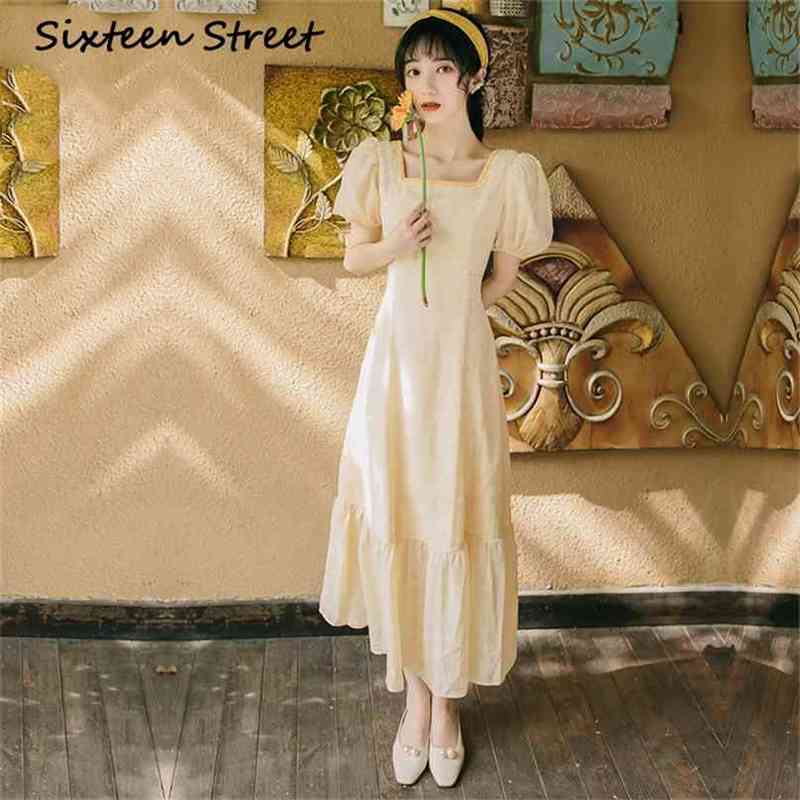 Cotton Long Dress Midi Fit and Flare Square Collar Lantern Short Sleeve Vestido De Fiesta Women Elegant Summer 210603, Blue
Cotton Long Dress Midi Fit and Flare Square Collar Lantern Short Sleeve Vestido De Fiesta Women Elegant Summer 210603, Blue
