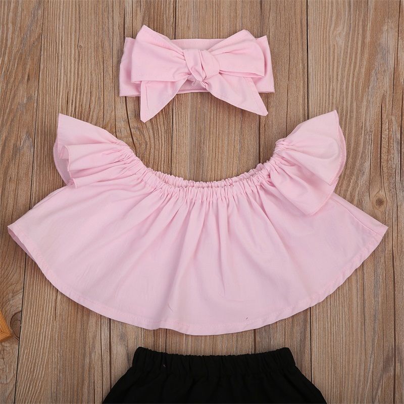 Toddler Girl Clothes Set 2020 Newborn Baby Infant Off Shoulder Tops Sleeveless T-Shirt + Shorts + Headband 3PCS Outfit Baby Clothing